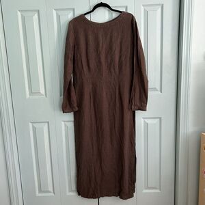 Cut Loose Linen Brown Maxi Dress Medium Long Sleeve Lagenlook Boho Minimalistic